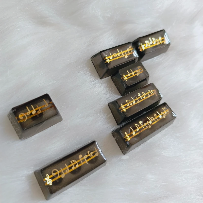 Black Gold Staff Notes Theme Keycaps Customized Resin MDA Cherry Profile Keyboard Cap for Gaming Mechanical Keyboard Accessories