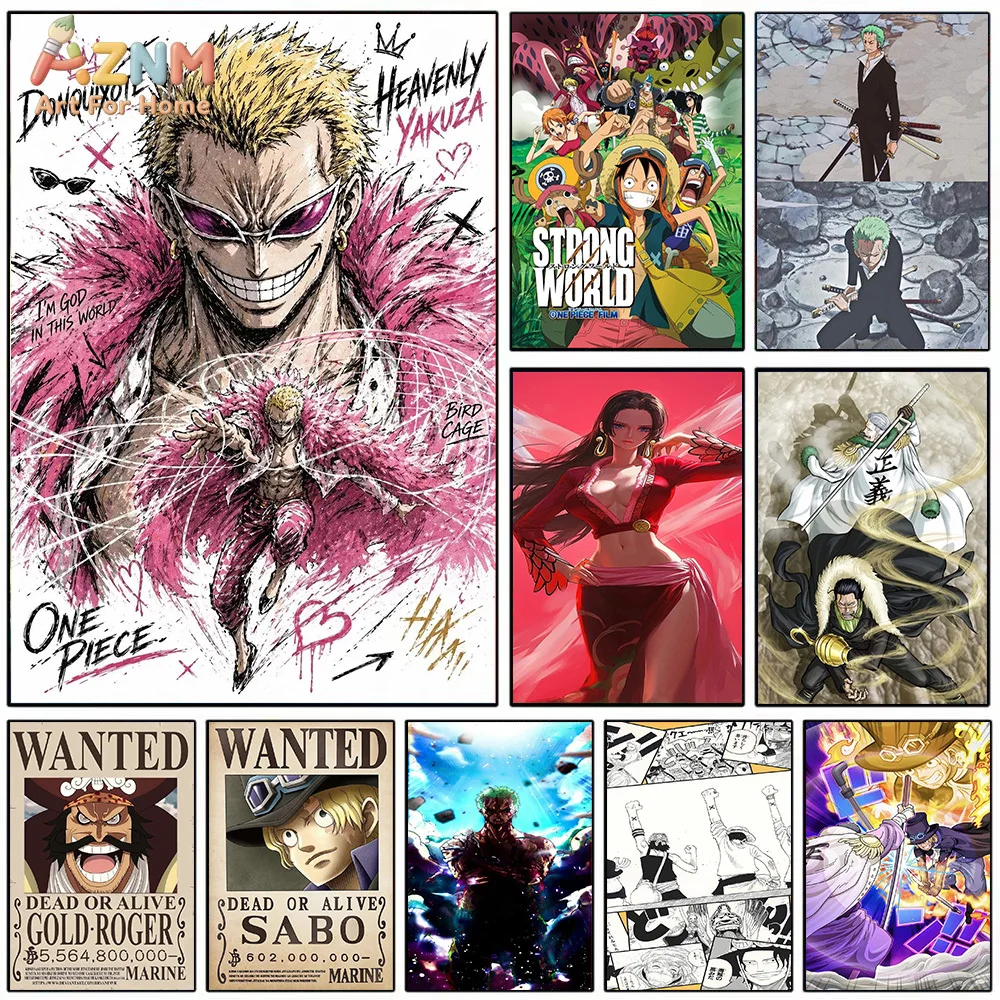 AZNM - Lienzo Decorativo de Anime One Piece, Doflamingo, Roronoa Zoro, Boa Hancock, Gol D Roger, Sabo, Impresión HD, Lienzo sin Marco, Pintura Decorativa para el Hogar