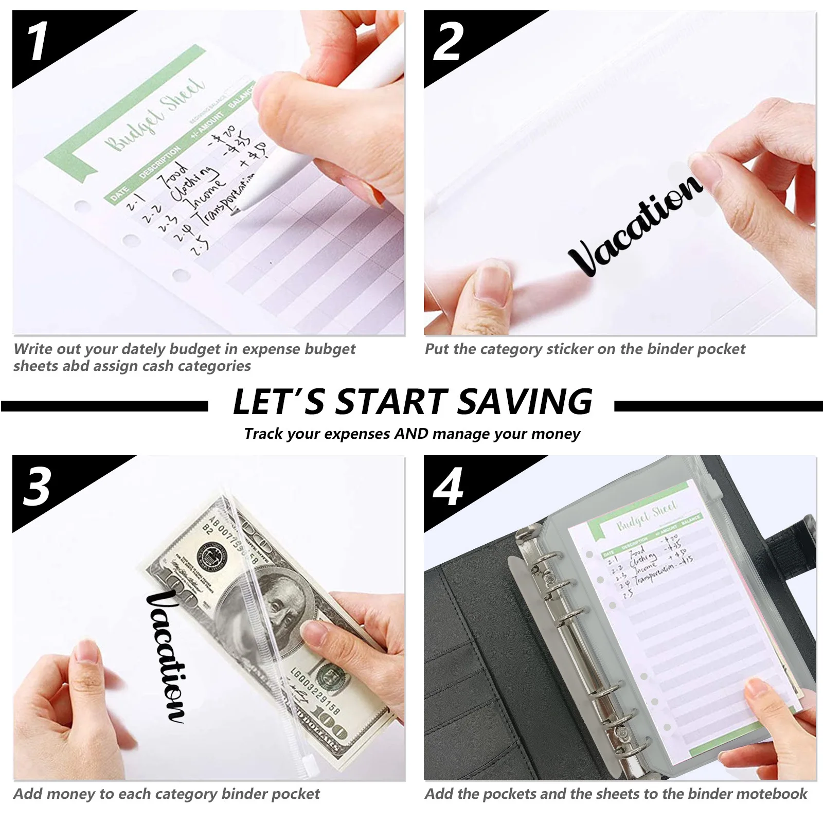 A6 Binder Budget Planner Notebook Covers Folder Binder Pockets Plastic Binder Zipper Money Saving Envelope