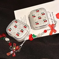 Ins 반짝이 체리 쉘 펜던트 이어폰 케이스 apple airpods 1 3 pro 2nd 4 2 무선 블루투스 충전 박스 커버