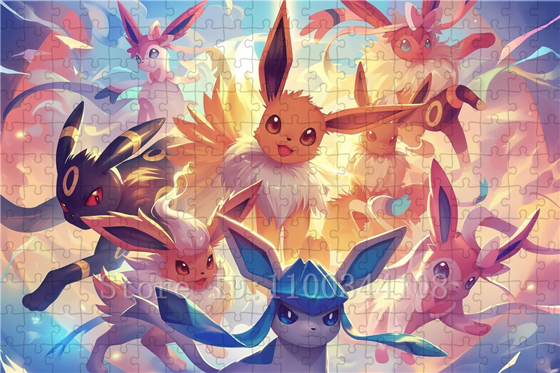 โปเกมอน อีวุย วิวัฒนาการจิ๊กซอว์ปริศนา 108/300/500/1000 ชิ้นการ์ตูนปริศนาตกแต่งบ้านศิลปะทำด้วยมือเกมของเล่น