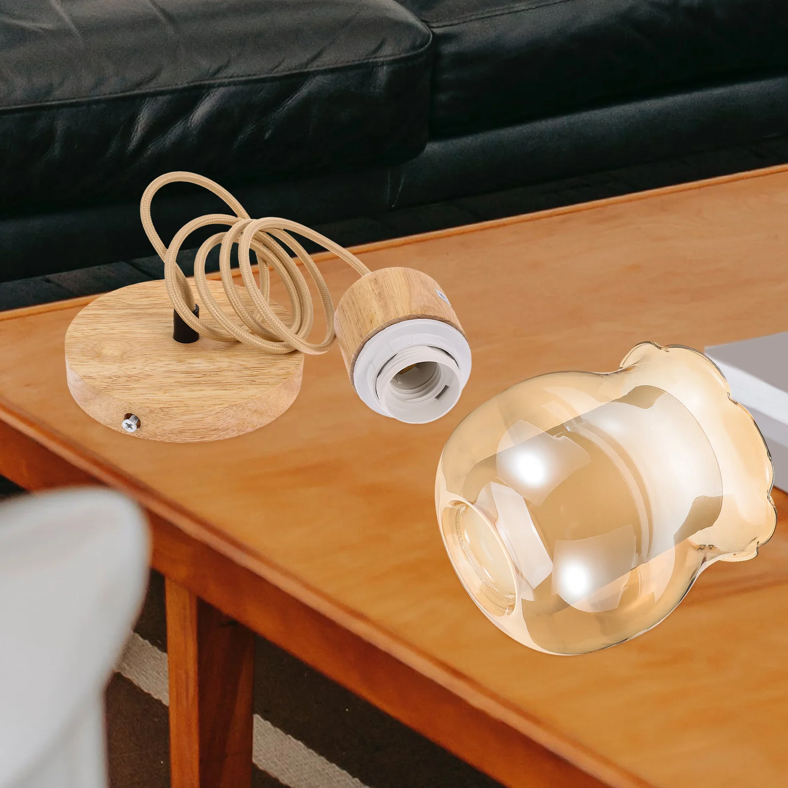 

Wooden Pendant Light Lamp Base Easy Install Practical Eu Plug Socket Replacement Lamp Parts for Making Lamps
