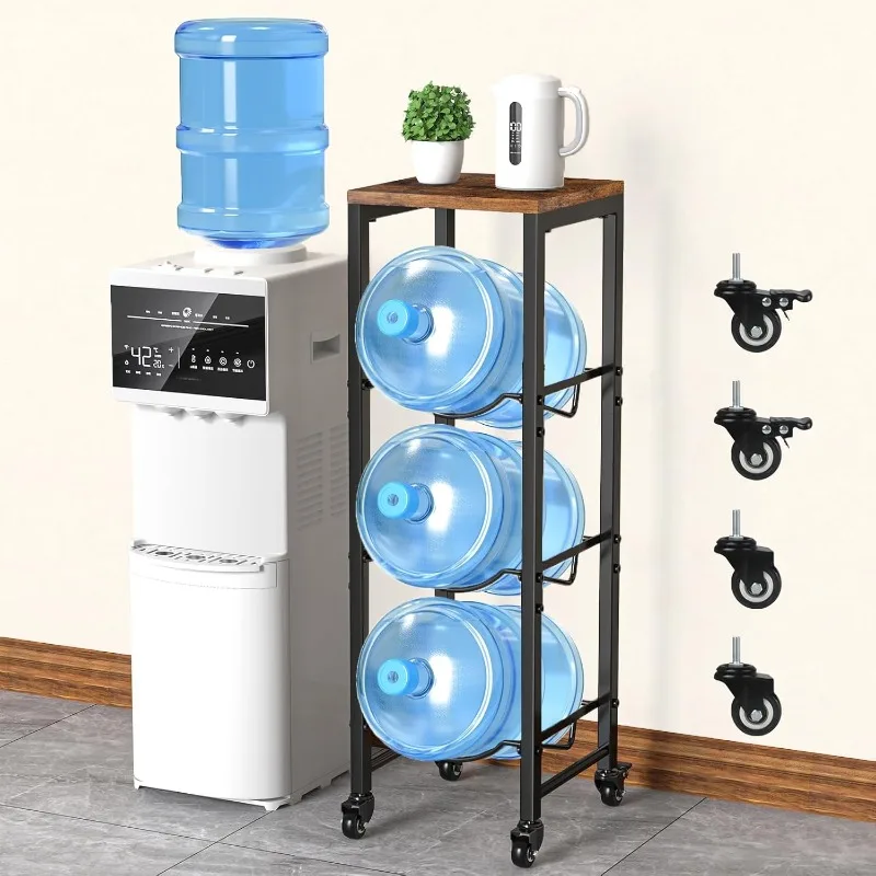 

Water Bottle Jug Holder 3-Tier Water Bottle Holder Organizer with Lockable Casters Heavy Duty Water Storage Rack Water