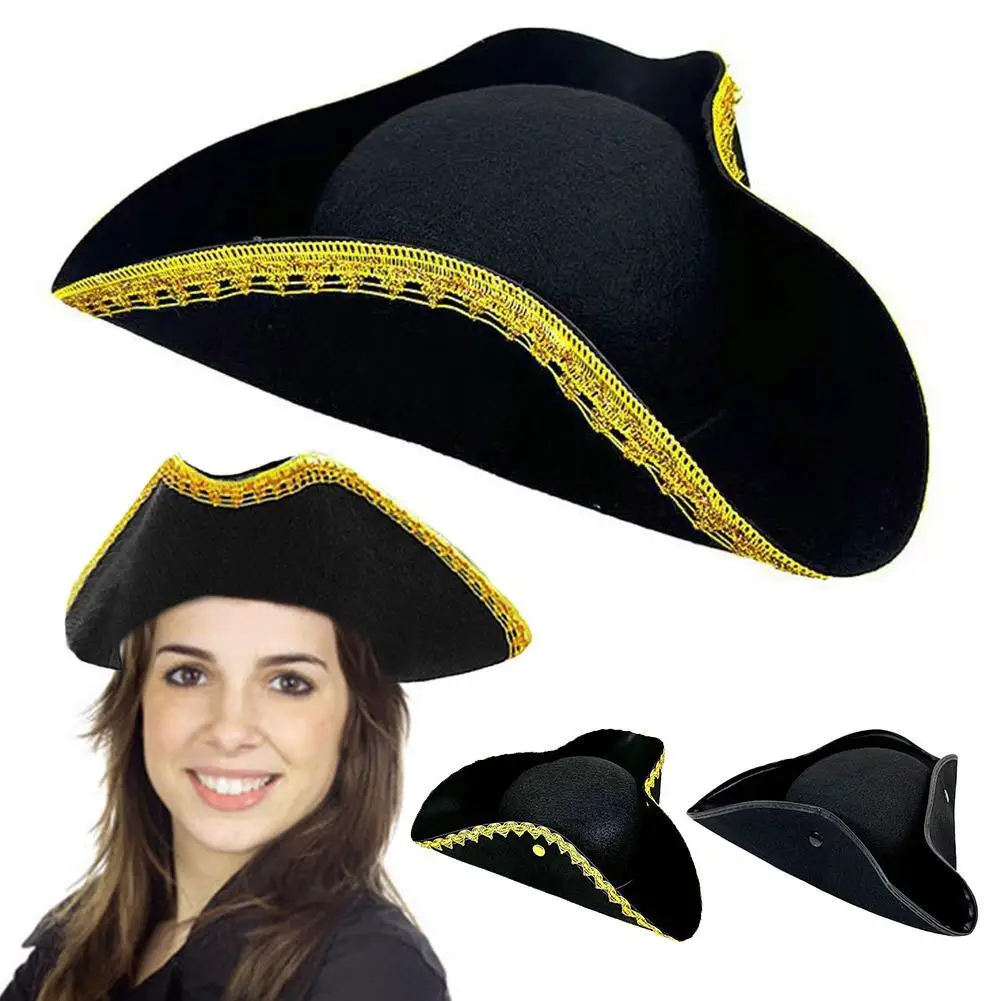 New Black Adult Colonial Tricorn Hat Halloween Carnivals Photography Decors Pirate Hat Adult Carnivals Hat Party Festives Hat