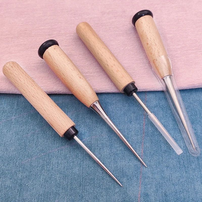 1Pc Wooden Handle Awls DIY Leather Tent Sewing Awl Shoes Repair Tool Hand Stitcher Leather Craft Awl Punch Hole Leather Tools