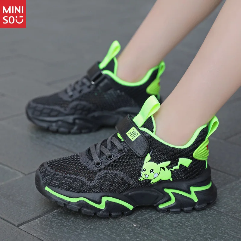 Sepatu Olahraga Anak Miniso Cross-Border untuk Musim Semi Gugur, Sepatu Sneakers Ringan Berbahan Jaring Bernapas untuk Anak Besar