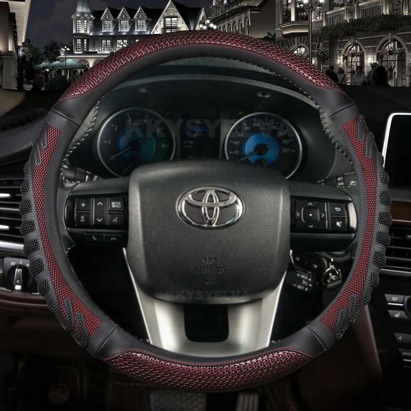 Carbon Fibre Leather Car Steering Wheel Cover For Toyota Fortuner 2016-2019 2021 2022 Hilux 2015-2019 2020 2022 Auto Accessories