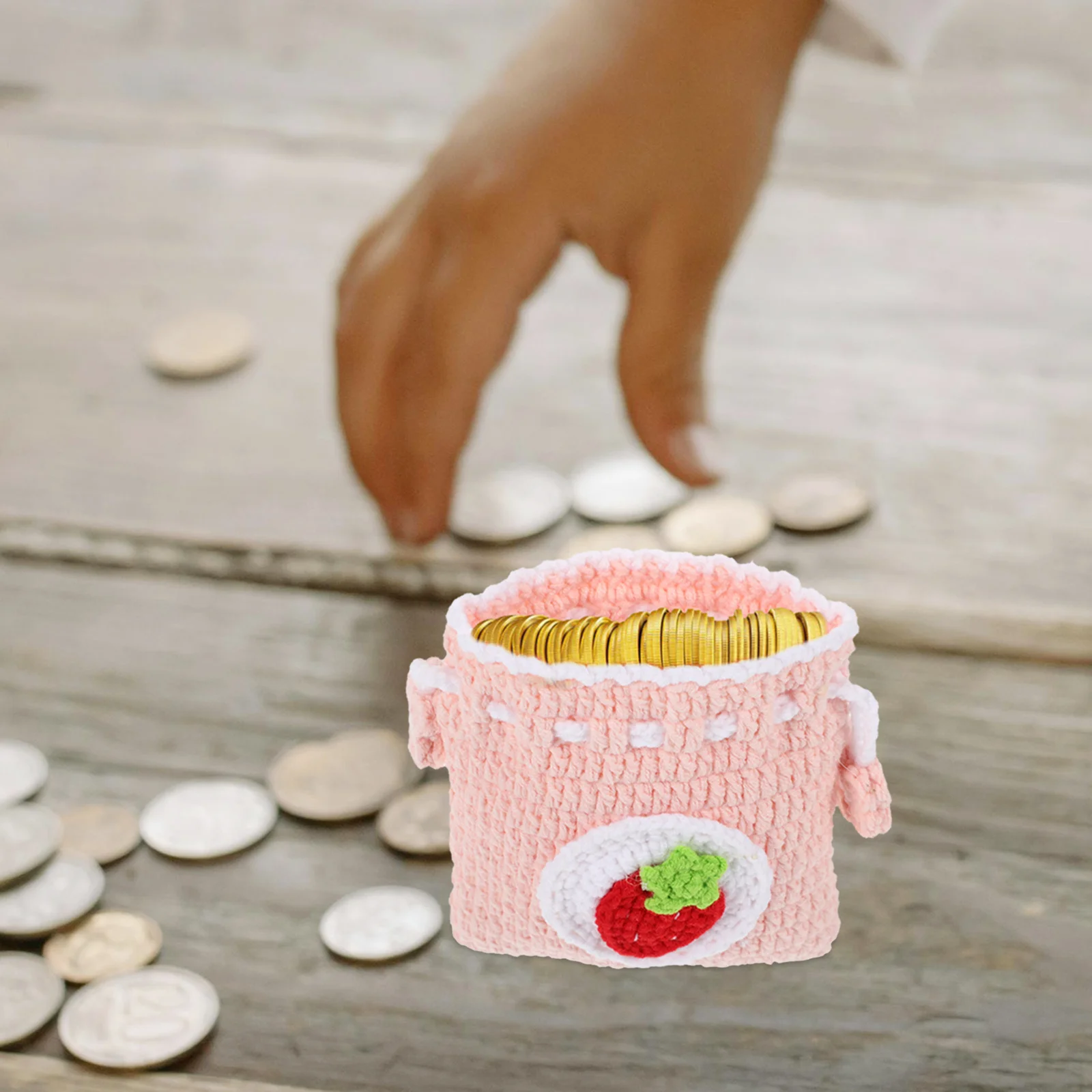 

Small Crochet Coin Purse Knitted Drawstring Pouch for Women Cute Portable Storage Bag for Change Keys Accessories Handmade Yarn