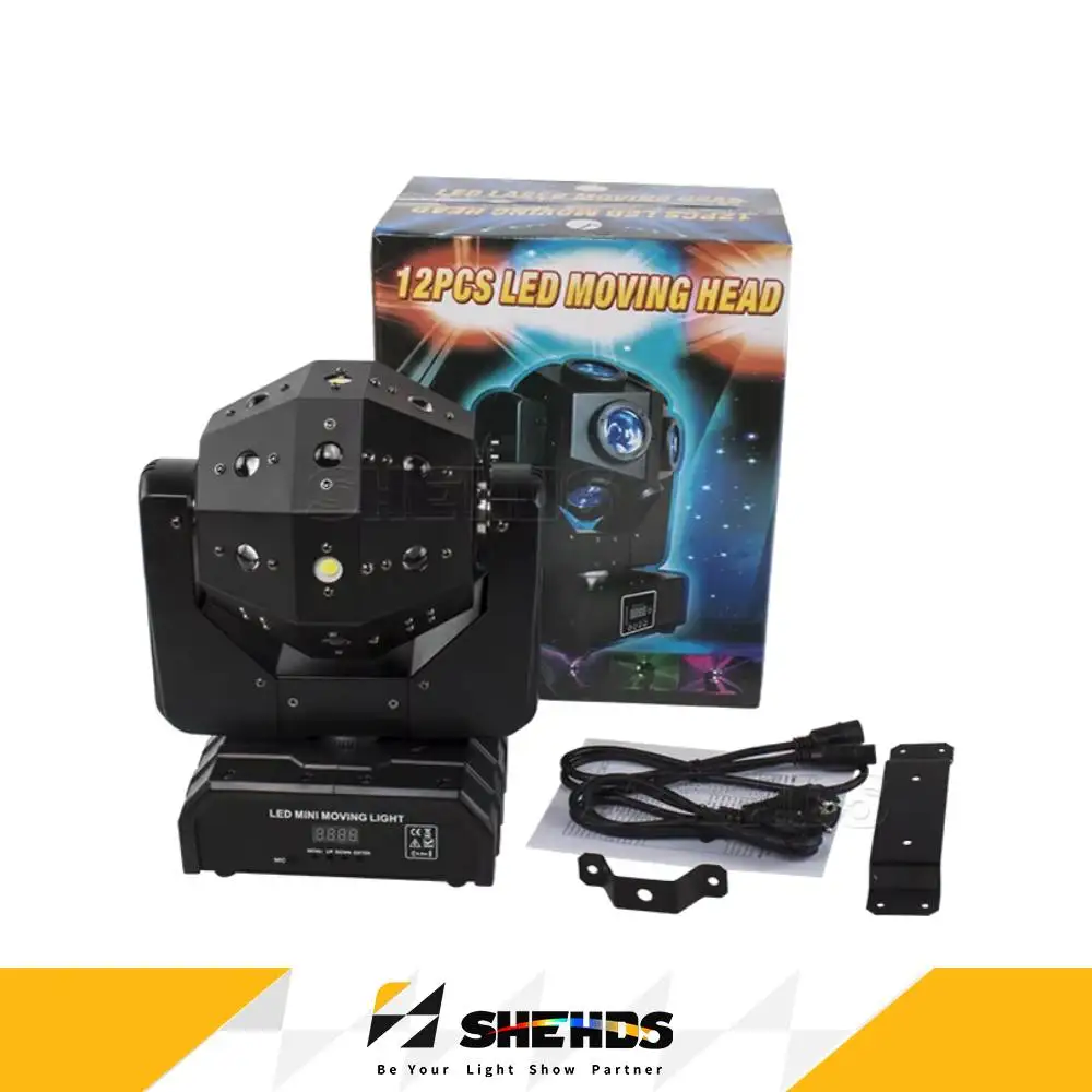 SHEHDS LED Beam 16x3w Football Moving Head RGBW Laser Light LED DJ Disco Concert Bar Wedding Church Theater Party Stage