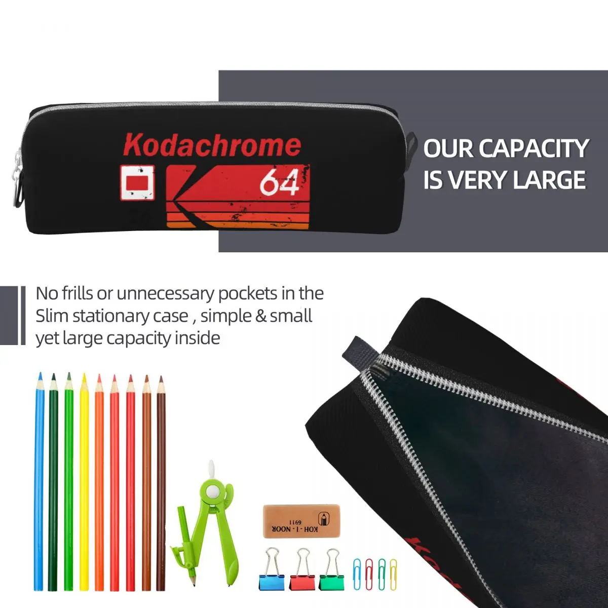 Kodachrome Pencil Cases para Crianças, Pen Holder Bag, Grande Armazenamento, Material Escolar, Gift Pencilcases, 64