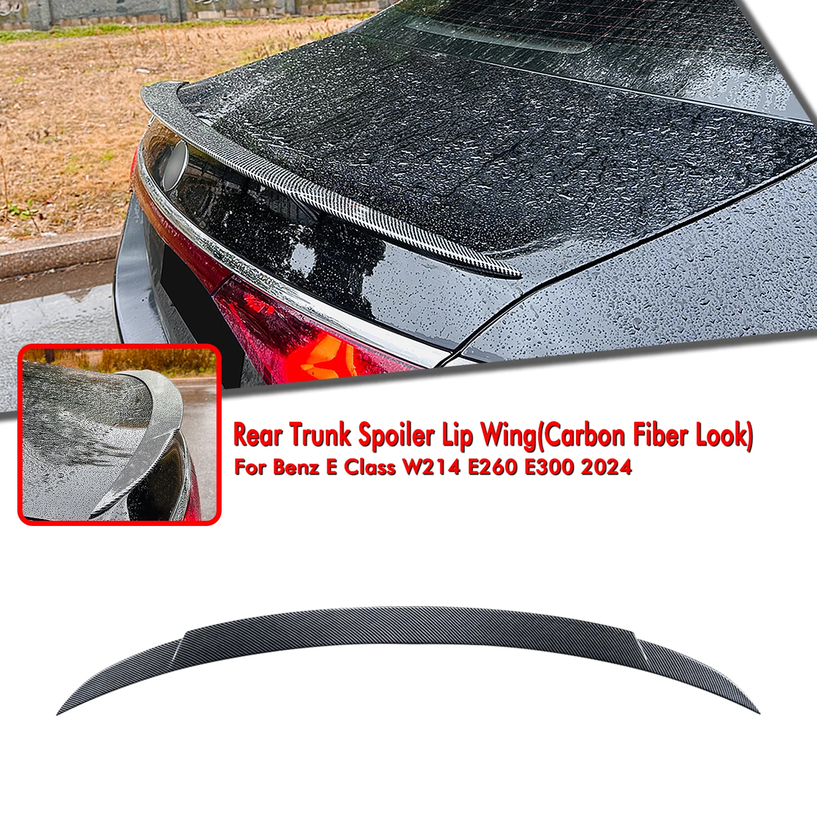 

For Mercedes Benz E Class W214 E260 E300 2024+ Rear Trunk Lid Spoiler Wing Carbon Fiber Look/Gloss Black Tailgate Splitter Lip