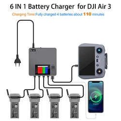 Battery Charger For DJI Air 3 Digital Display Charging Hub Butler Battery RC Remote Control Power Supply for DJI Air 3 Drone Kit