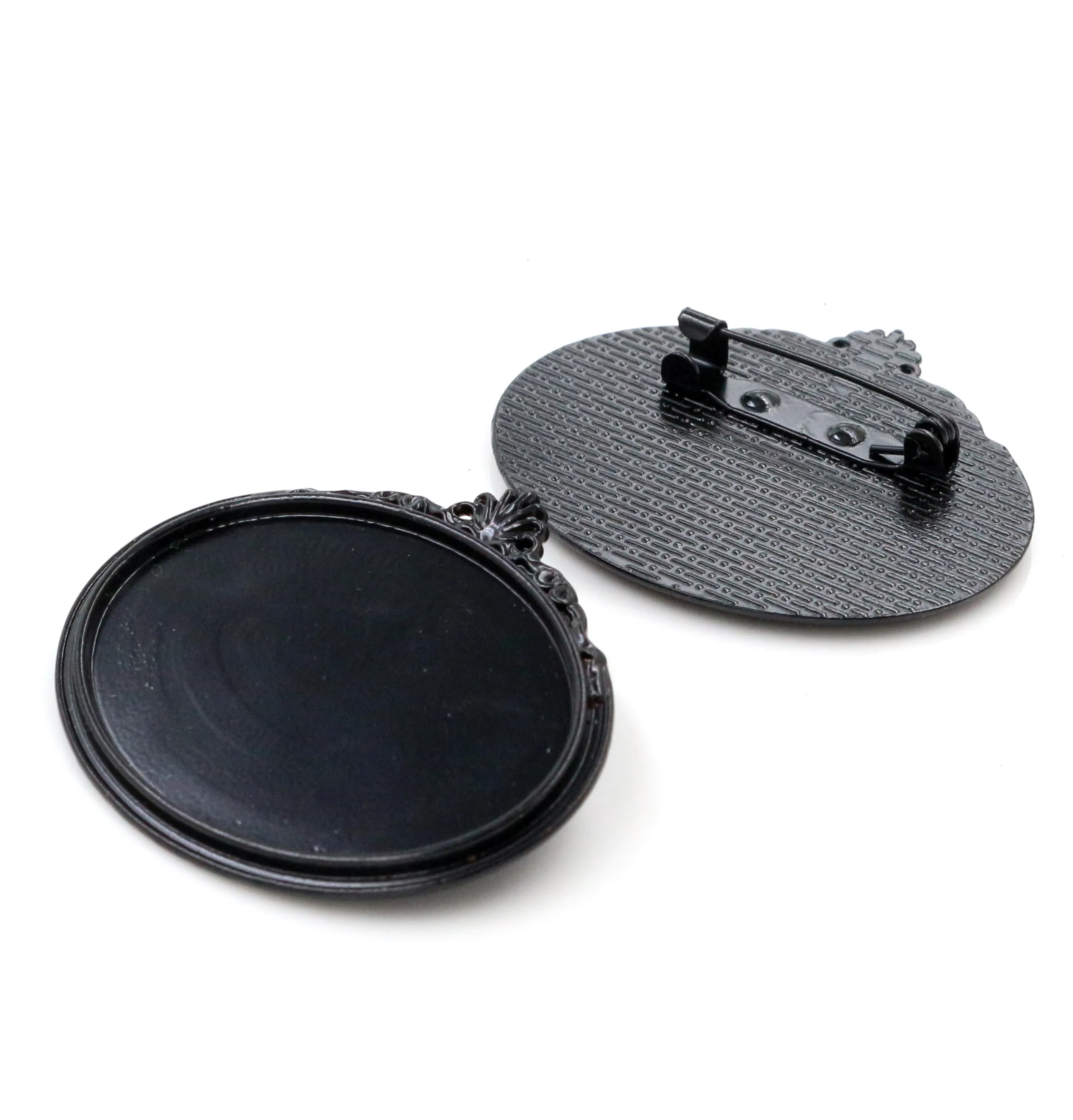 New Fashion  5pcs 30x40mm Inner Size Antique Silver Plated and Bronze and Black Pin Brooch Pierced Style Base Setting Pendant