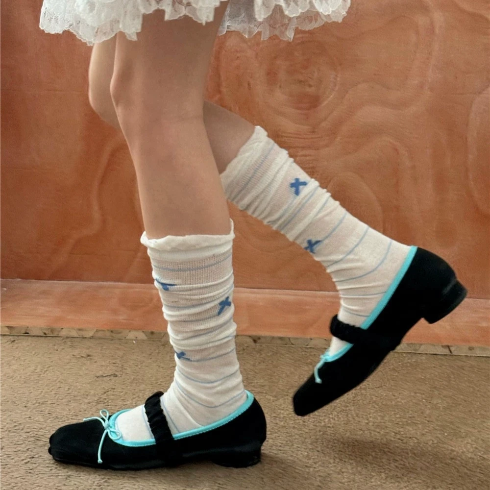 

1 Pair women girls lolita cosplay princess style bow knot brethable hollow out long socks loose stocking