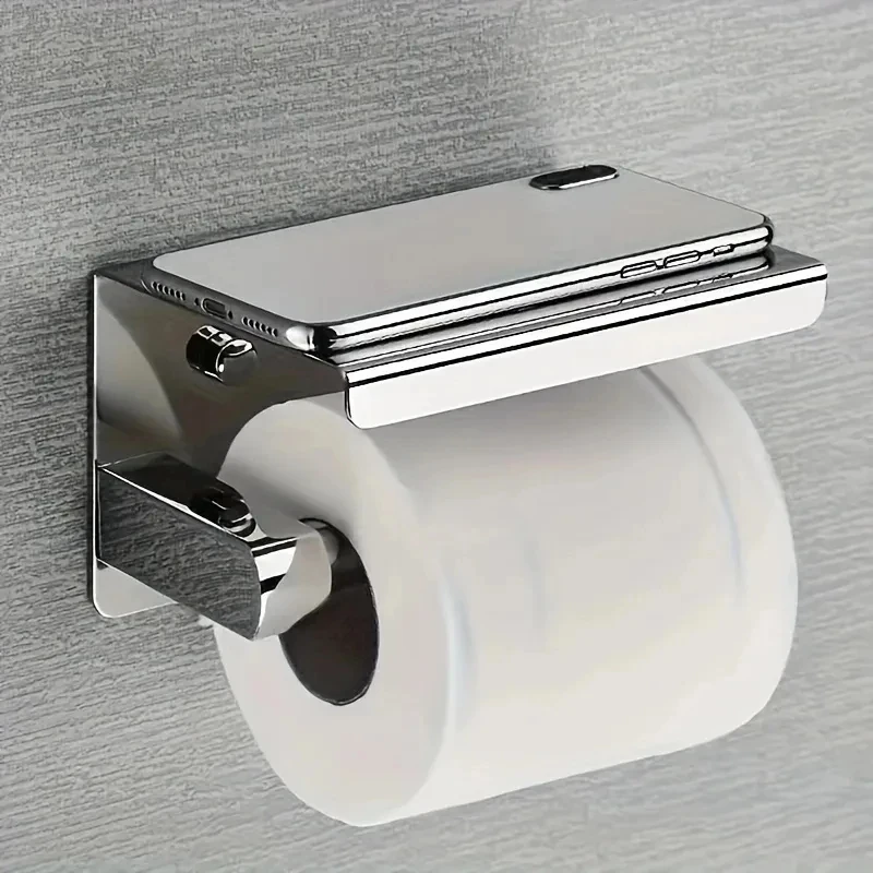 1PC 304 Stainless Steel Tissue Holder No Punching Toilet Paper Holder Toilet Roll Paper Holder Bathroom Phone Storage Rack