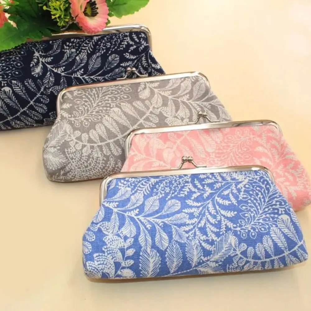 Elegant Money Bag Leaf Coin Purse Wallet Storage Bag Handbag Clutch Lipstick Bag Kiss Clasp Lock Keyring Long Purse Bag Male