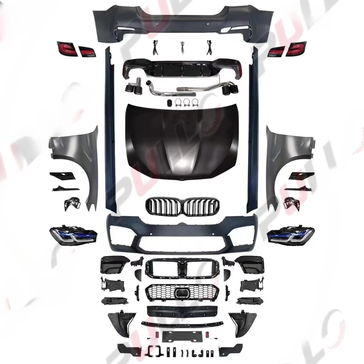 High Quality Car Body Kit for F10 11-17 to G30 M5 Front Rear Bumper Grille Hood Fenders Lamps Rear Diffuser Pipes Side Skirt 2