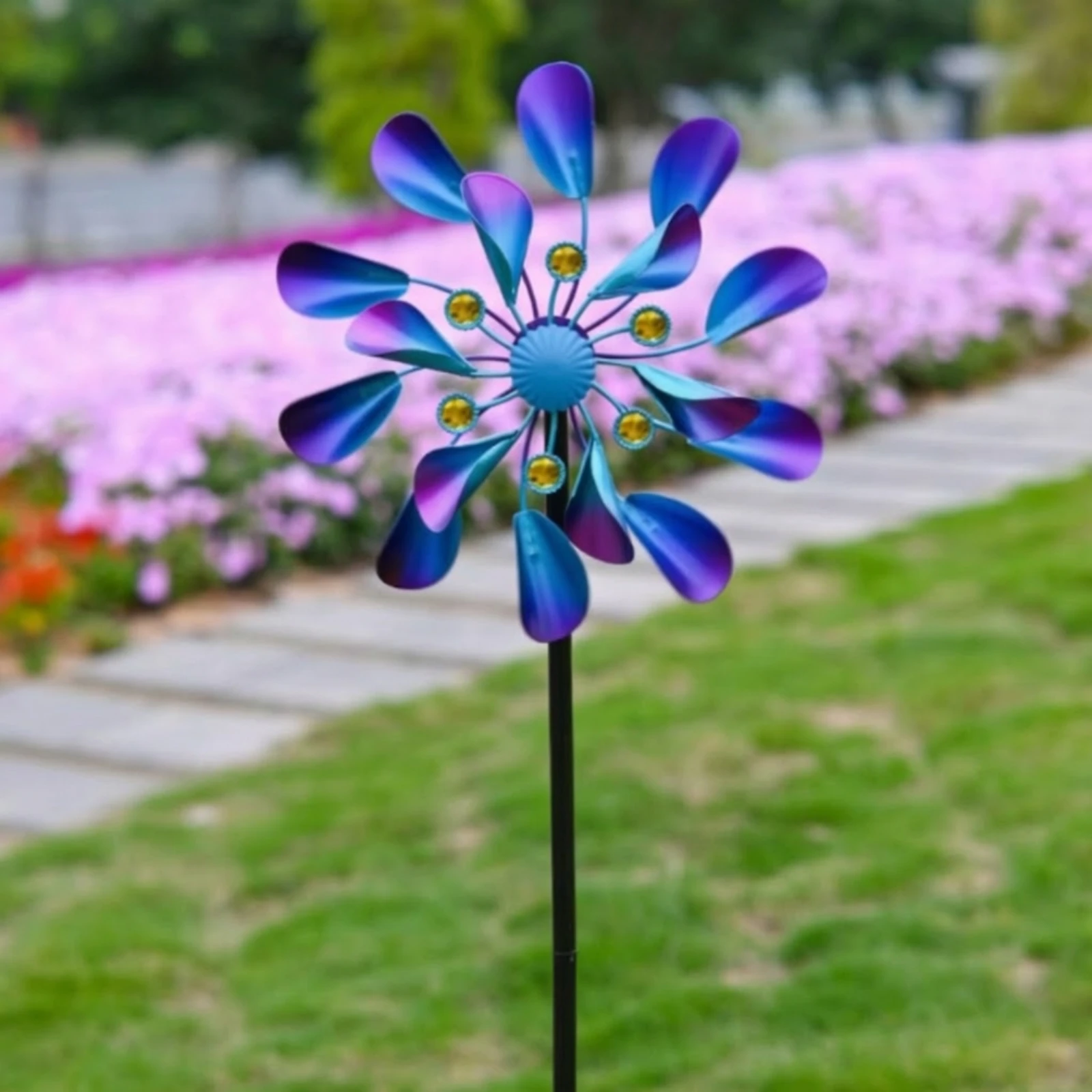 Garden Stake Wind Rotator Tall Wind Rotator with Stake Whirligig Rotating Yard Ornament Vibrant for Gardeners, Courtyard