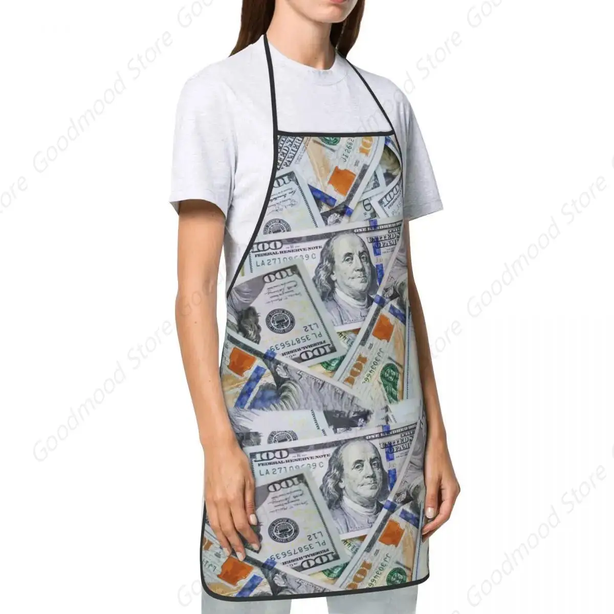 100 US Dollar Banknotes Apron for Women Men Unisex Bib Money Pattern Kitchen Cooking Tablier Cuisine Chef Baking