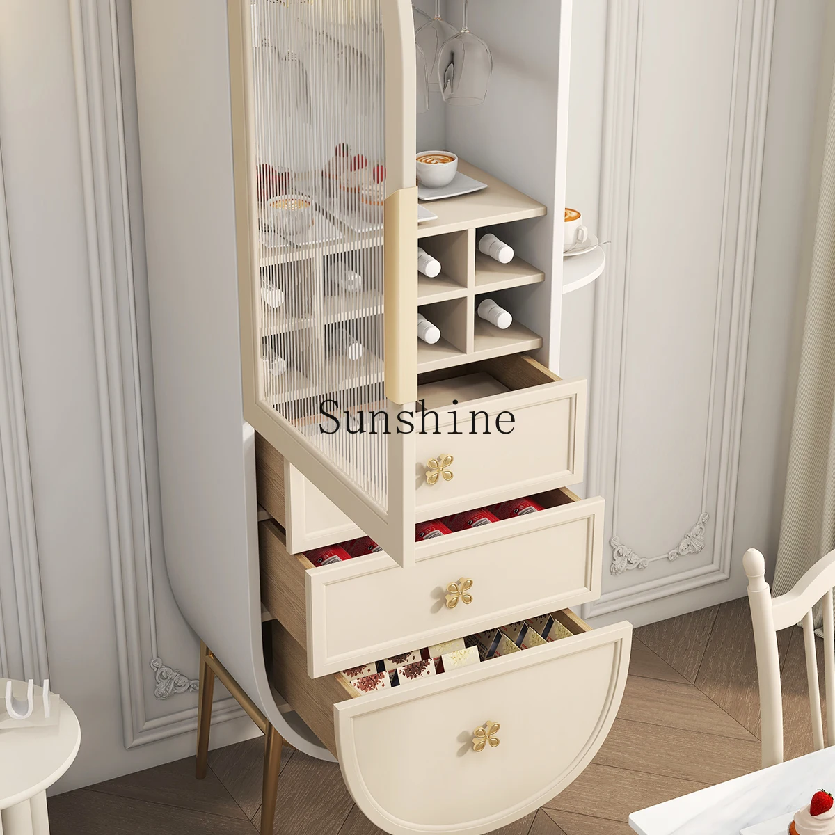 French Cream Wind Single Door Changhong Glass Wine Cabinet Multifunctional Side Cabinet