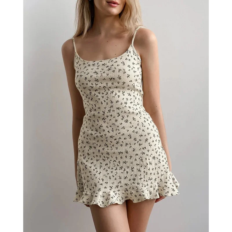 

2025 Summer Backless Spaghetti Strap Dress Casual Sleeveless Mini Print Dresses For Women Beach Style Sundress Female