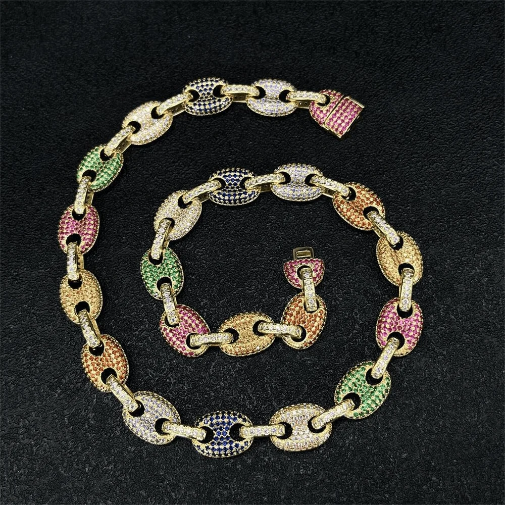 2022 Brand New Cuban Chain Womens Mens Crystal Neon Colorful Enamel Choker Necklace Rainbow Bracelet Jewelry Gifts