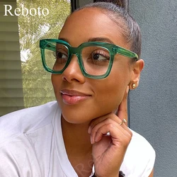 Women's Oversized Square Glasses Fashion Thick Clear Green Eyeglasses Frame Retro High Quality Color Lens Optical Transparent
