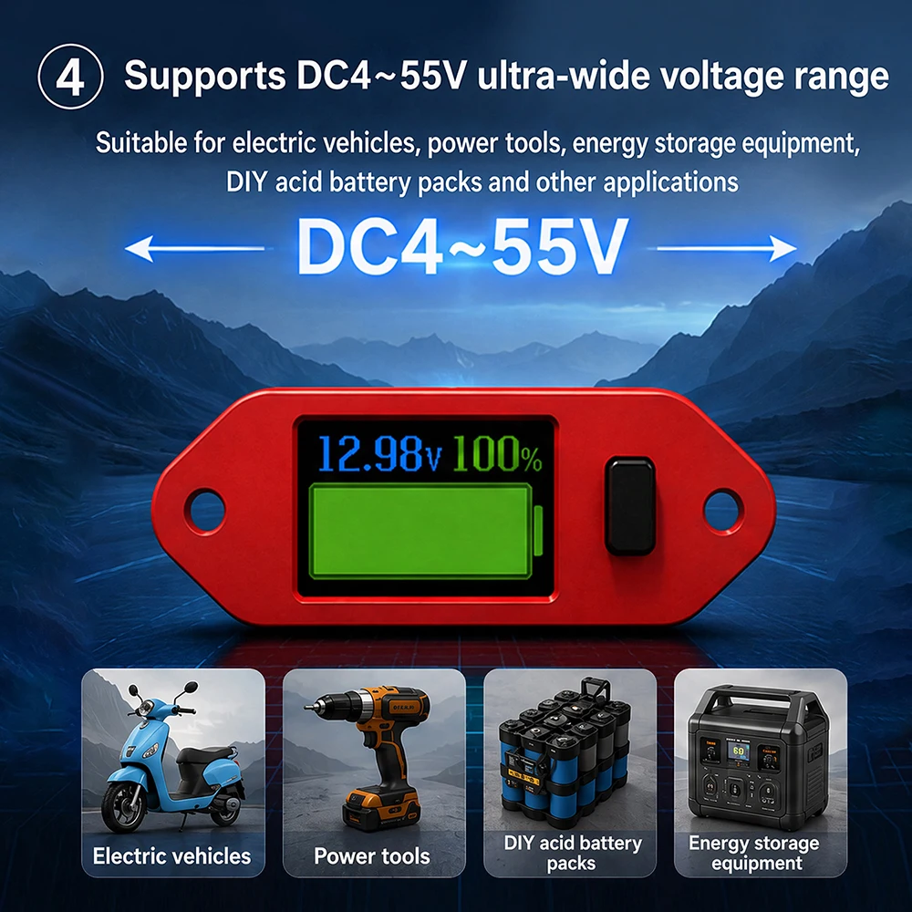 DC 4-55V 0.96''Battery Charge Indicator Board 18650 Li-ion Lipo Lithium Battery Level Indicator Tester Capacity Tester Meter