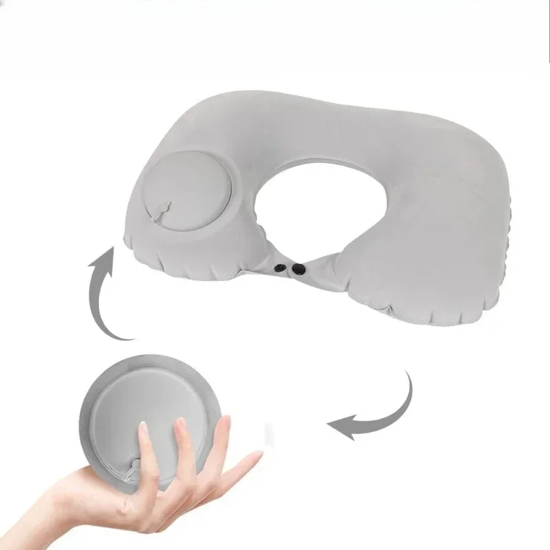 Portable U-shaped Inflatable Pillow Press and Inflate Travel Airplanes Pillow Easy Storage Nap and Neck Protection Pillow