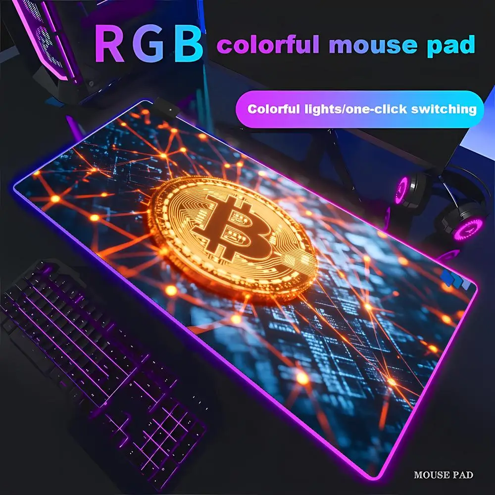 

RPG cryptocurrency mousepad, BTC desktop mat, LED-lit anti-slip gaming mat, tech-aesthetic desktop accessory XAXC
