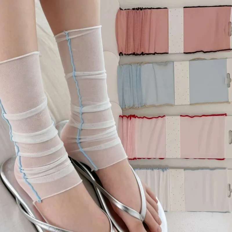 Thin color blocked mesh breathable socks for women mid tube  Breathable Sun Protection Calf Socks Stepping Leg Cover