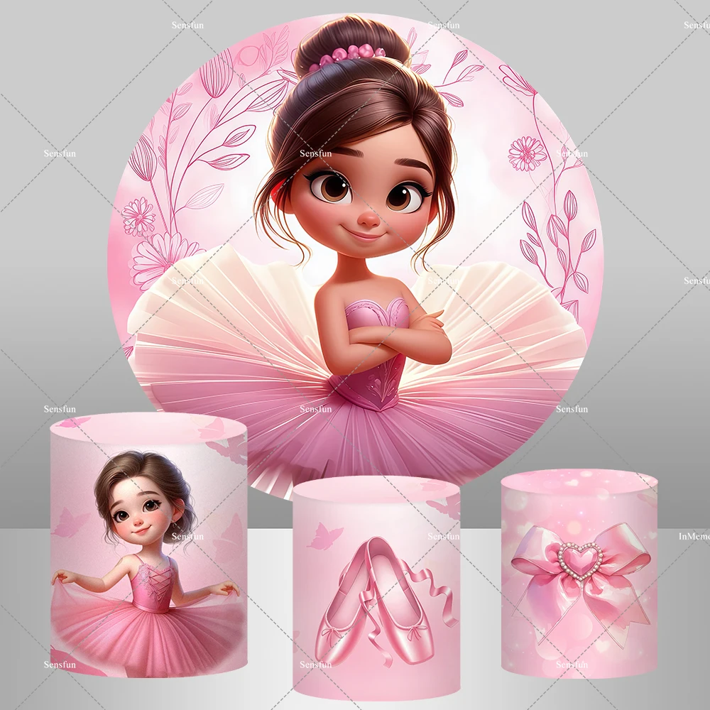 الوردي الرقص راقصة الباليه خلفية مستديرة القوس أحذية الباليه الفتيات الوليد استحمام الطفل 1st حفلة عيد ميلاد خلفيات غطاء طيدة