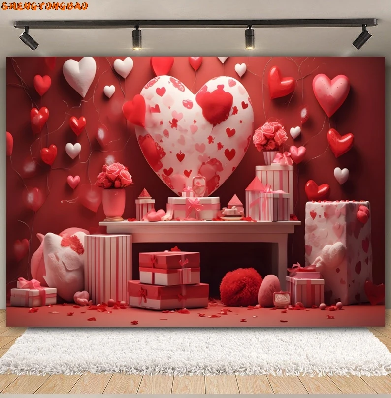 Happy Valentine's Day Backdrop Red Love Heart Wedding Bridal Shower Anniversary Valentine Party Photography Background Decor