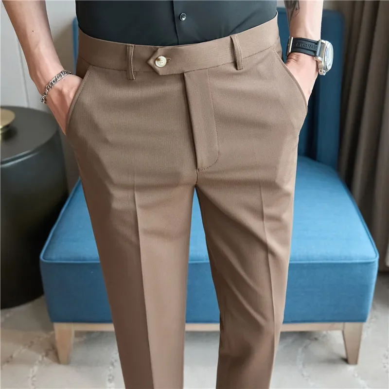 Men\'s High-quality Dress Pants Solid Color Suit Pants Business Slim Fit Casual High-quality Formal Office and Social Pants