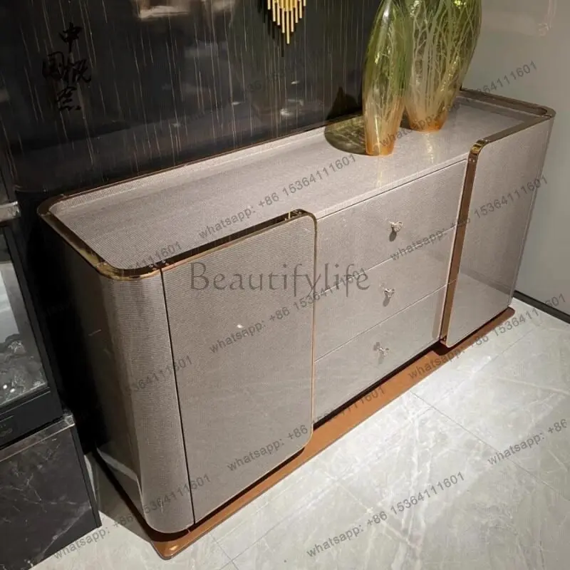 

Italian light luxury solid wood dining side cabinet modern simple bedroom living room storage cabinet