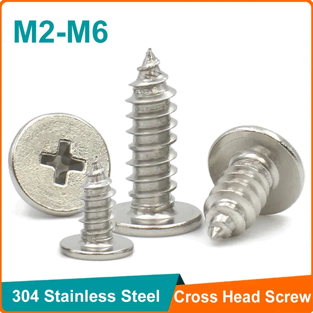 10-50pcs 304 Stainless Steel M2 M2.6 M3 M3.5 M4 M5 M6 Self-tapping Wood Screw CM Cross Phillips Super Ultra Thin Flat Wafer Head