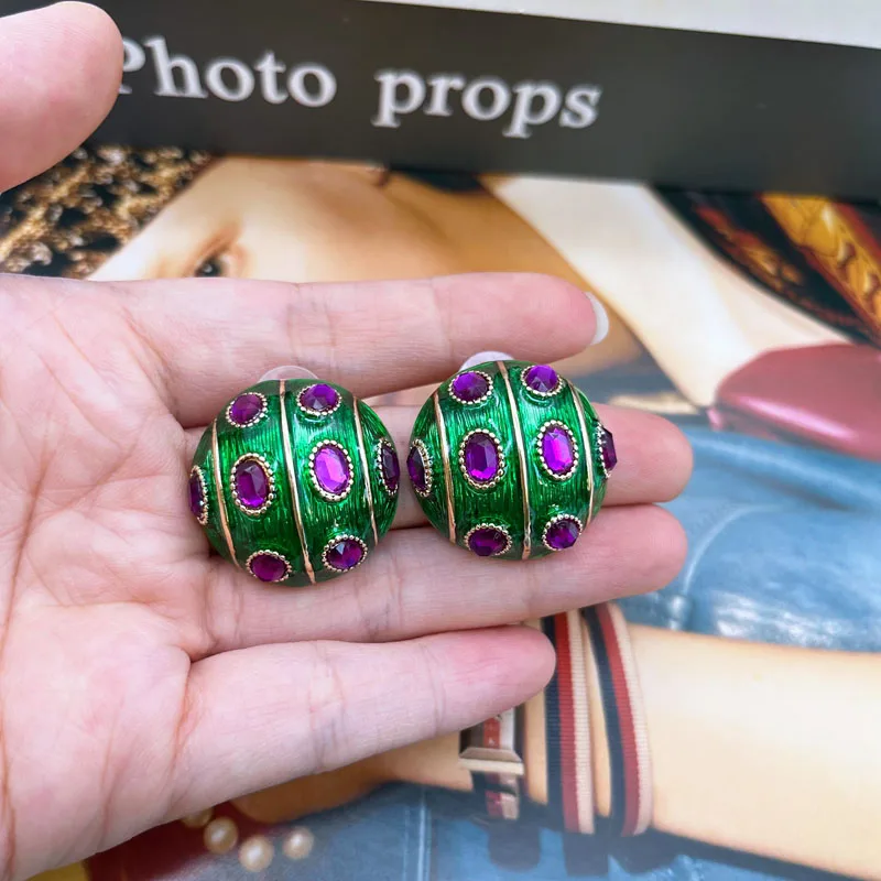 Colorful Round Stud Earrings Enamel Brincos Statement Oil Painting Jewelry For Women