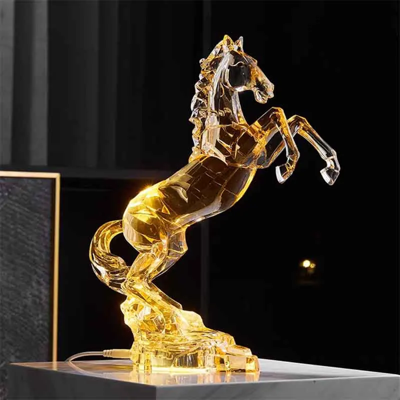 Nordic Room Decor Animal Horse Sculpture Ornaments Acrylic Crystal Horse Statue Office Wine Cabinet Tabletop Decoration Gifts