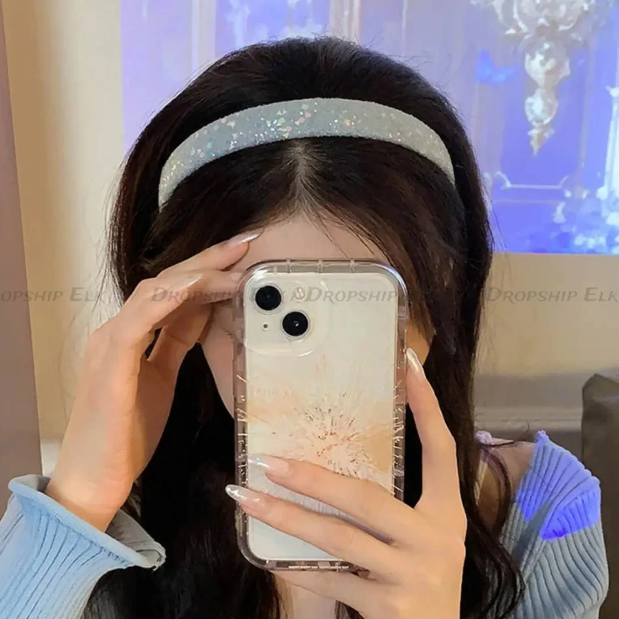 New Korean Style Sponge Headband for Women Elegant Gold Label Blue Wide Brimmed Hair Band Fashion Girl Face Wash Hair Hoop