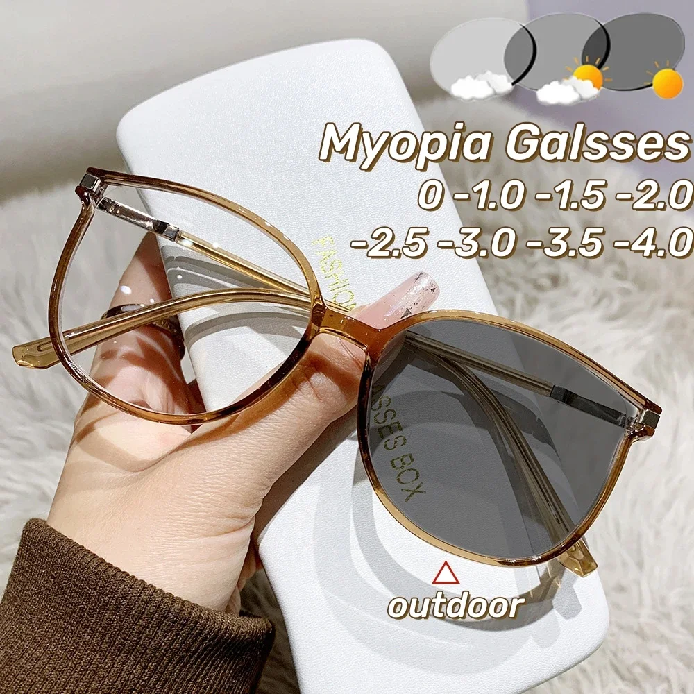 

Ultralight Fashion TR90 Photochromic Myopia Glasses Women Men Anti Blue Light Square Frame Myopia Optical Eyeglasses 0 To -400