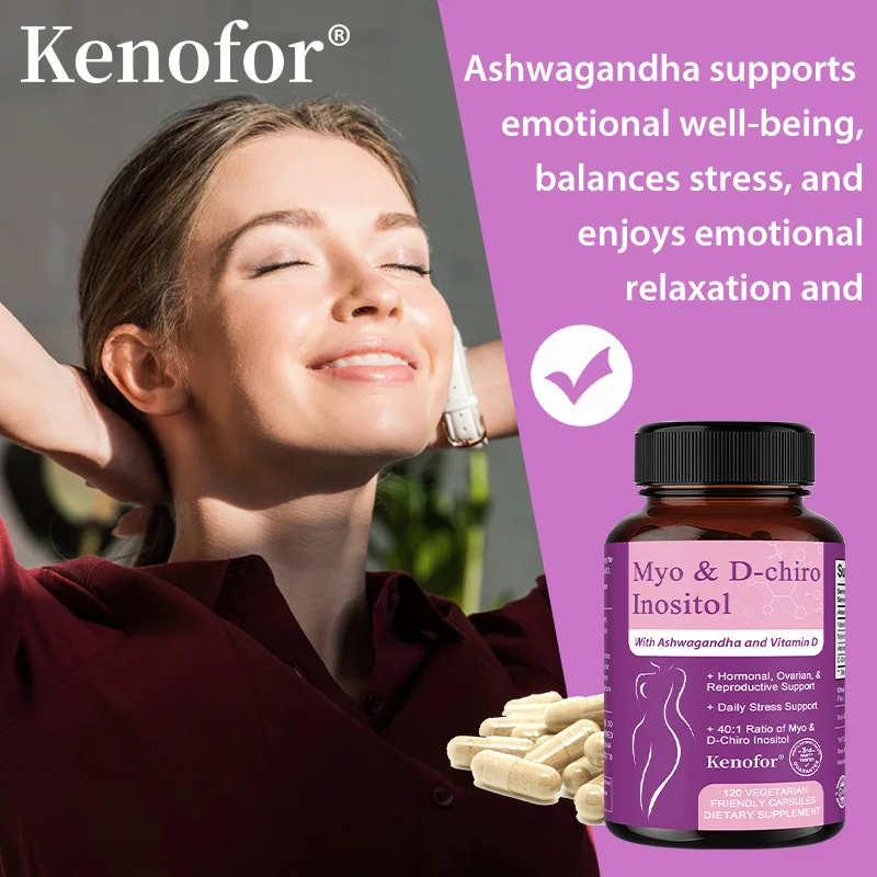 مكمل إينوسيتول للنساء، مع أشواغاندا وفيتامين د3، يدعم صحة الأعصاب، صحة المرأة، 120 كبسولة