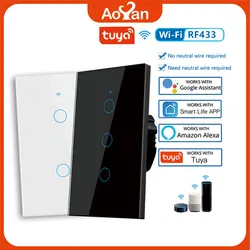 Tuya US WiFi Smart Wall Switch RF433 1/2/3/4 Gang No Neutral Wire Touch Sensor interruttori della luce a LED Smart Home Alexa Google Home