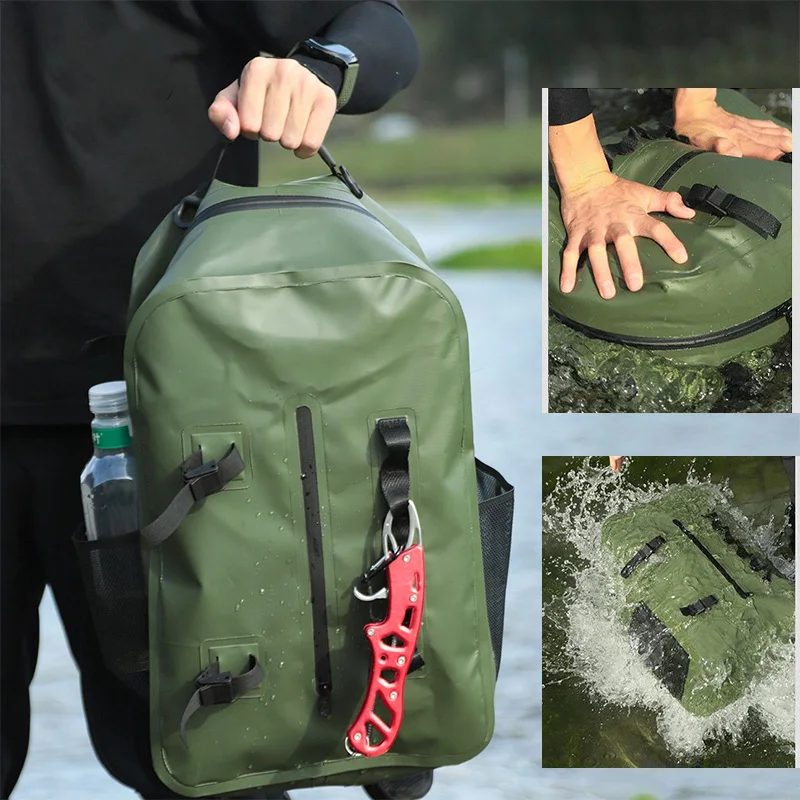 Waterproof Fishing Backpack with Rod Holder Swimming Diving Drafting Dry Boating Kayaking Canoeing Floating Bag Lure Tackle Bag