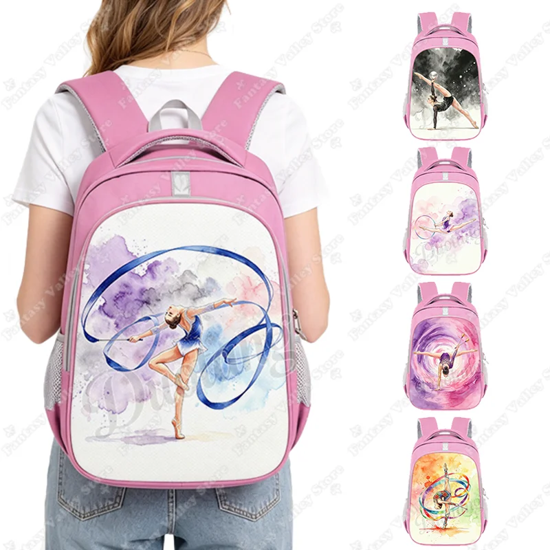 14/16 Inch Elegant Gymnastics Art Girls Pattern Backpack Artistic Gymnastics Gymnast School Bags for Teenager Women Girl Bookbag