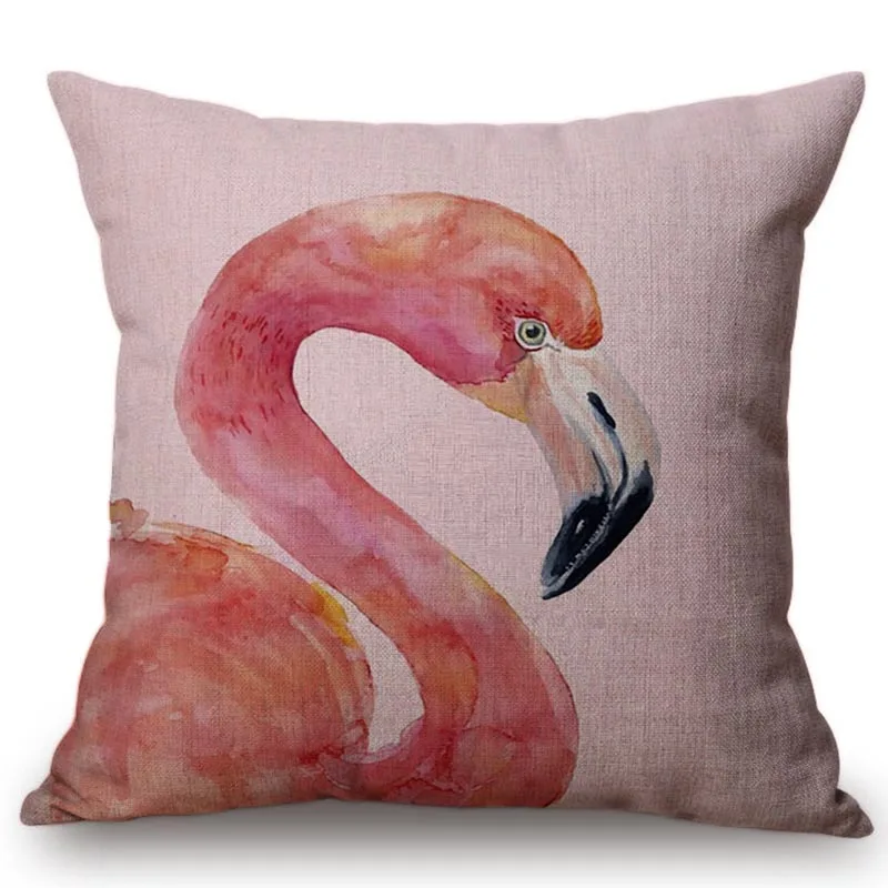 Watercolor Flamingo Splatter Art Cushion Cover Tropical Birds Pastel Design Cotton Linen Sofa Decoration Throw Pillow Cover