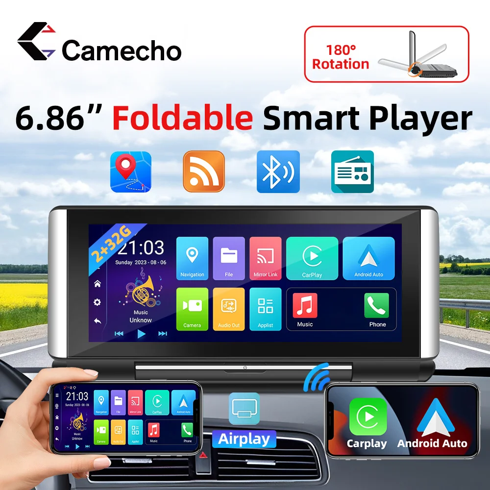 

Camecho 6.86'' Android Car Radio 2+32G Dashboard WIFI GPS Rear View Monitor Wireless Carplay Android Auto Portable Smart Player