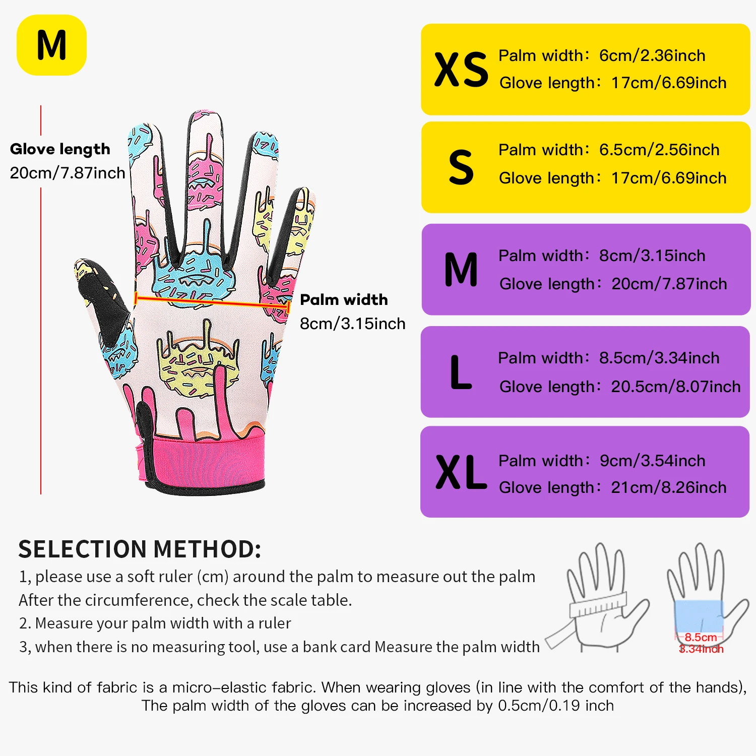 Suitable for teenagers and adults riding gloves with touch screens - Sweet Donut personalized pattern, breathable polyester fibe