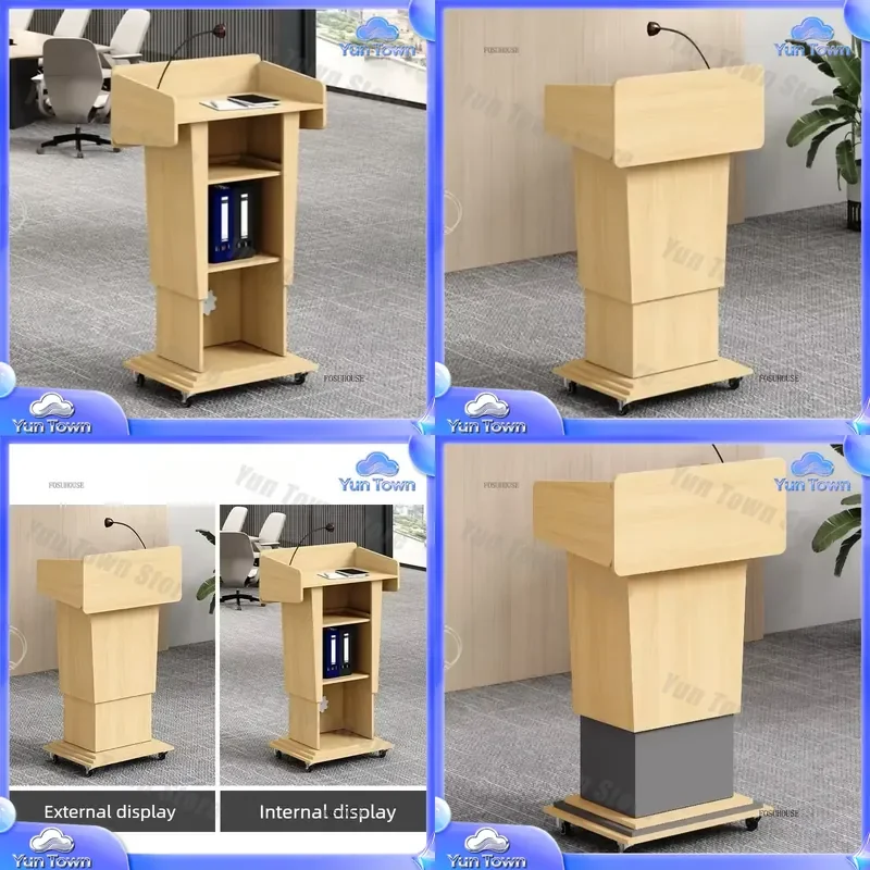 Solid Wood Liftable Reception Desk for Conference Room Classroom Podium Table Presiding Desk Mobile Welcome Desk Church