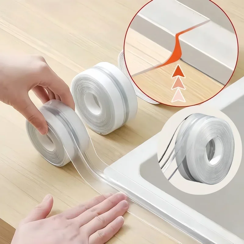 White Double Line Caulk Tape Mildew-proof Self Adhesive Kitchen Sealant Strip Countertop Toilet Shower Tiling Sealer Household