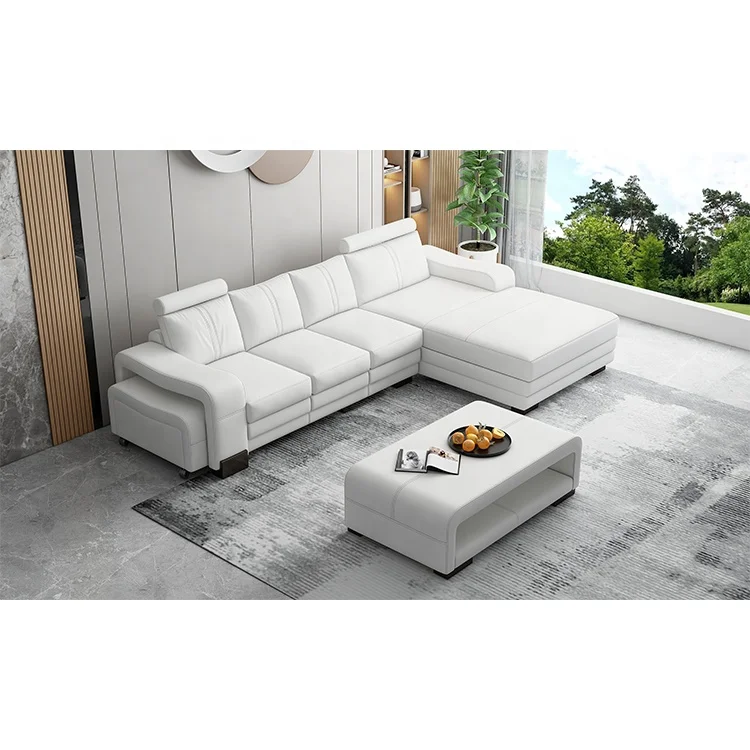 Italian Luxury Modern Sectional White Top Grain Leather Modular Sofas Minimalist Design